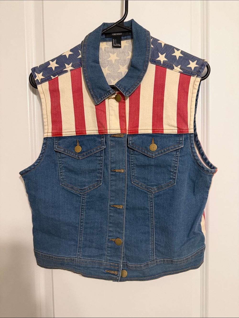 Forever 21 Red, White & Blue Denim Vest